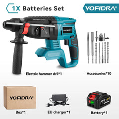 YOFIDRA 26mm Brushless Cordless Rotary Hammer – Multifunction Impact Drill for Makita Battery Pin