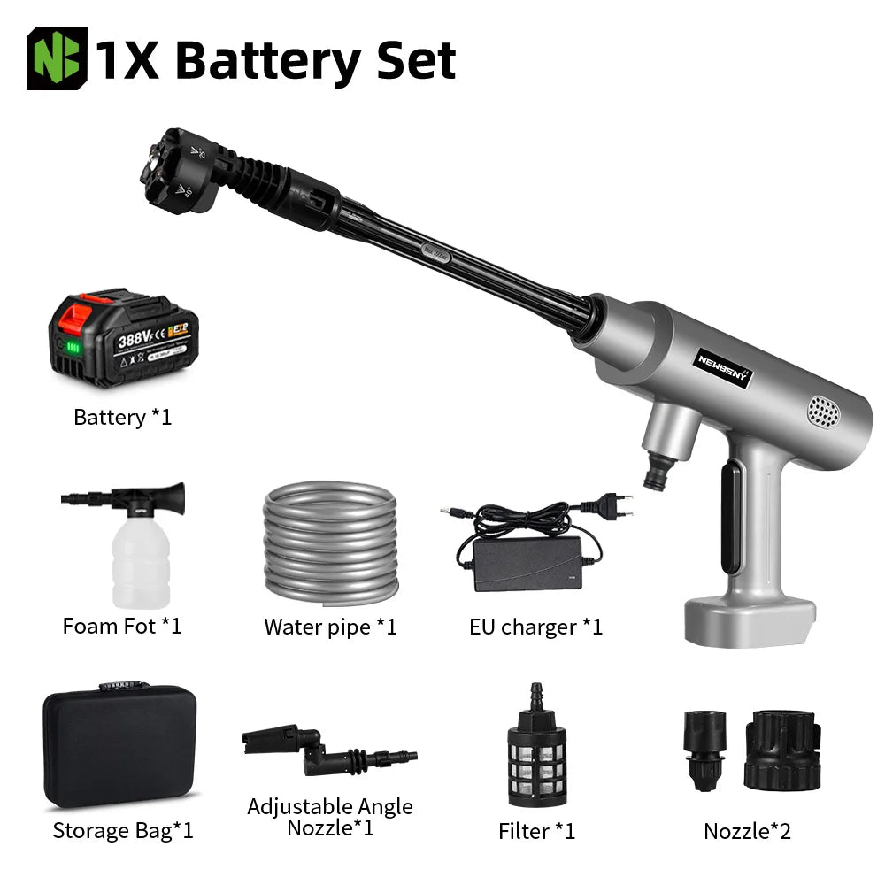 NEWBENY 3500W Brushless Cordless Pressure Washer – 6-in-1 Car Cleaning Water Gun for Makita Battery Pin
