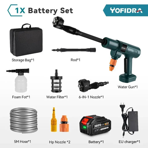 YOFIDRA 200Bar borstelloze elektrische hogedrukreiniger - 3500W 6-in-1 autoreinigings- en tuingereedschap voor Makita-accu