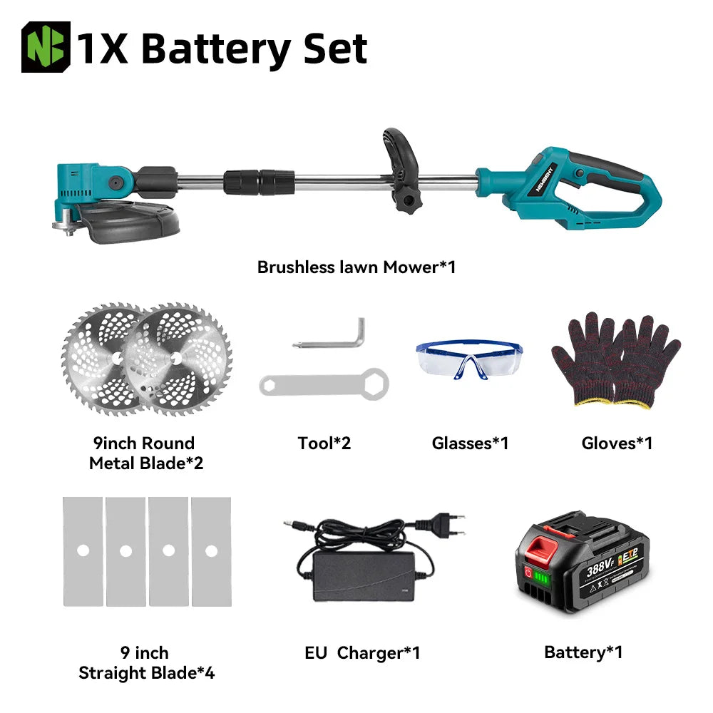 NEWBENY 4000W 9-Inch Cordless Lawn Mower – Garden & Hedge Trimming Tool for Makita Battery Pin