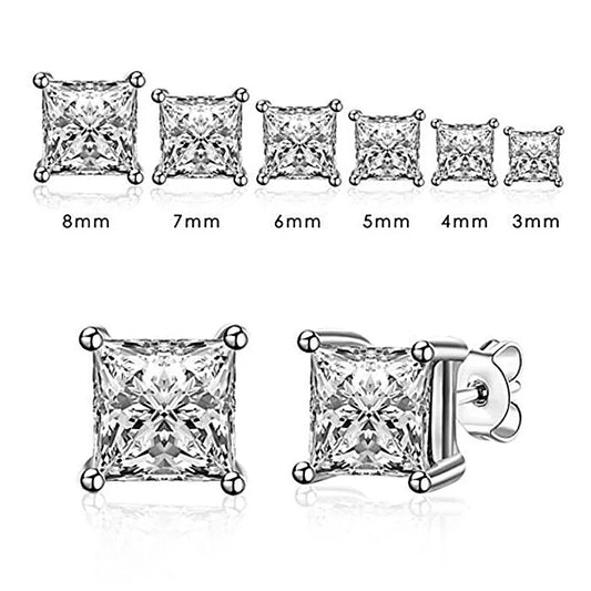 IOGOU Square Zirconia Stud Earrings – 925 Sterling Silver