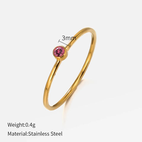 SUNIBI Stainless Steel Birthstone Ring for Women - Gold Color Fashion Jewelry