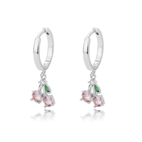 Crystal Fruit Cherry Drop Earrings for Women - Stainless Steel Pink Cherry Earrings - Boho Fairy Fashion Jewelry Gift