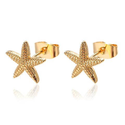 Zircon Starfish Stud Earrings for Women - Gold Stainless Steel Statement Jewelry Gift