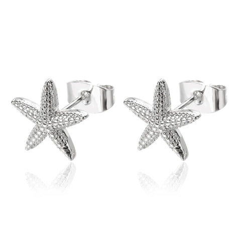 Zircon Starfish Stud Earrings for Women - Gold Stainless Steel Statement Jewelry Gift