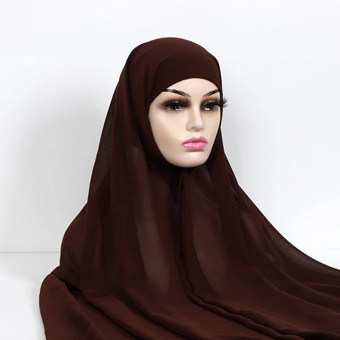 Women Muslim Chiffon Hijab with Cap Bonnet - Instant Scarf Headwrap