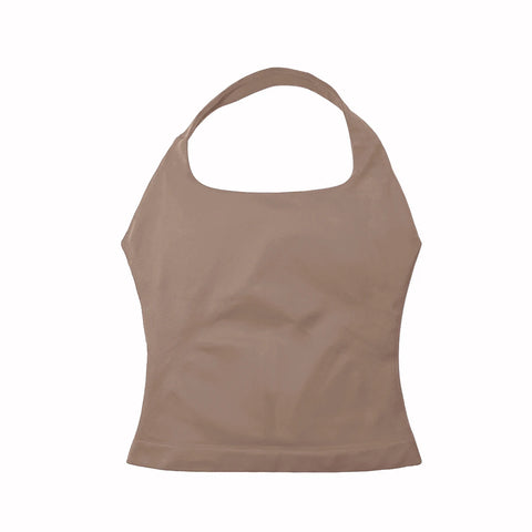 NCLAGEN Women's Longline Strappy Gym Halter Top - Padded Activewear for Yoga, Fitness & Running