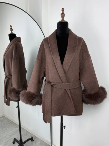 TARUXY Vossenbont Wollen Jassen Dames Korte Jas - Elegante Dubbelzijdige Overjas voor Kantoor Dames