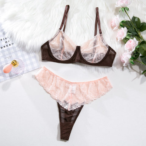 Elegant Lingerie Seamless Bra & Lace Underwear Set for Women - 2 Piece Contrast Color Intimate Outfit