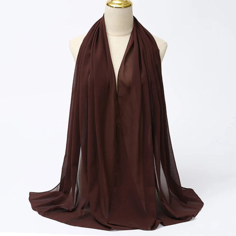 Elegant Muslim Chiffon Hijab Scarf - Lightweight Long Solid Color Head Wrap for Women
