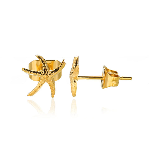 Zircon Starfish Stud Earrings for Women - Gold Stainless Steel Statement Jewelry Gift