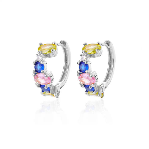 Colored Rainbow Zircon Earrings for Women - Mini Stainless Steel Geometric Circle Jewelry for Weddings and Parties