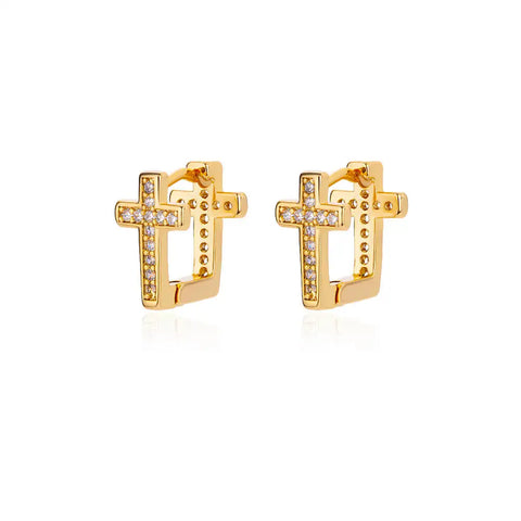 Zircon Cross Dangle Earrings for Women – Trendy Stainless Steel Wedding Jewelry