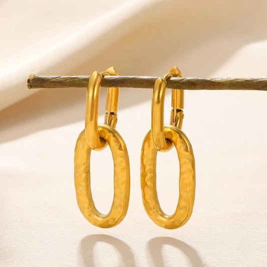 Vintage Geometric Chunky Earrings for Women - Gold Stainless Steel Fashion Jewelry