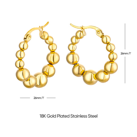 Vintage Beads Earrings for Women - Gold Plated Stainless Steel Geometric Hoop Earrings - Trending Luxury Christmas Jewelry Gift