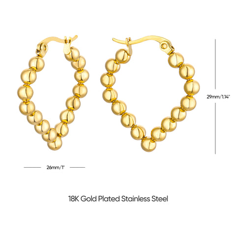 Vintage Beads Earrings for Women - Gold Plated Stainless Steel Geometric Hoop Earrings - Trending Luxury Christmas Jewelry Gift