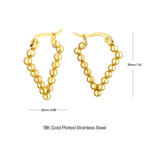 Vintage Beads Earrings for Women - Gold Plated Stainless Steel Geometric Hoop Earrings - Trending Luxury Christmas Jewelry Gift
