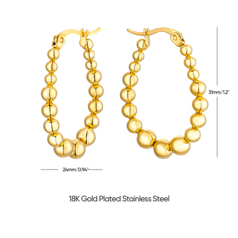 Vintage Beads Earrings for Women - Gold Plated Stainless Steel Geometric Hoop Earrings - Trending Luxury Christmas Jewelry Gift