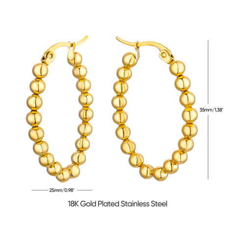 Vintage Beads Earrings for Women - Gold Plated Stainless Steel Geometric Hoop Earrings - Trending Luxury Christmas Jewelry Gift