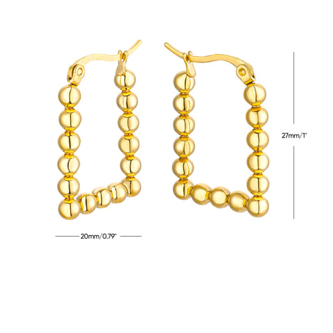 Vintage Beads Earrings for Women - Gold Plated Stainless Steel Geometric Hoop Earrings - Trending Luxury Christmas Jewelry Gift