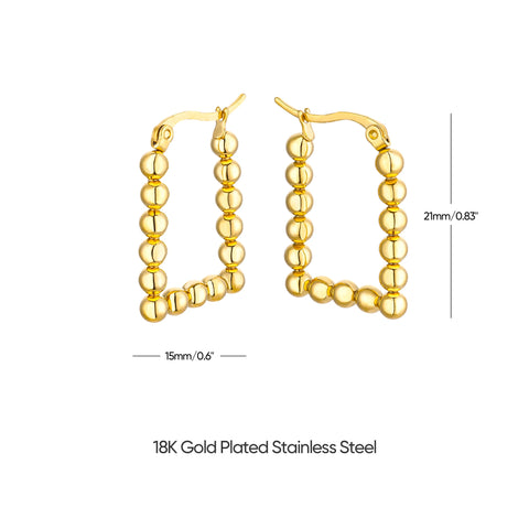 Vintage Beads Earrings for Women - Gold Plated Stainless Steel Geometric Hoop Earrings - Trending Luxury Christmas Jewelry Gift