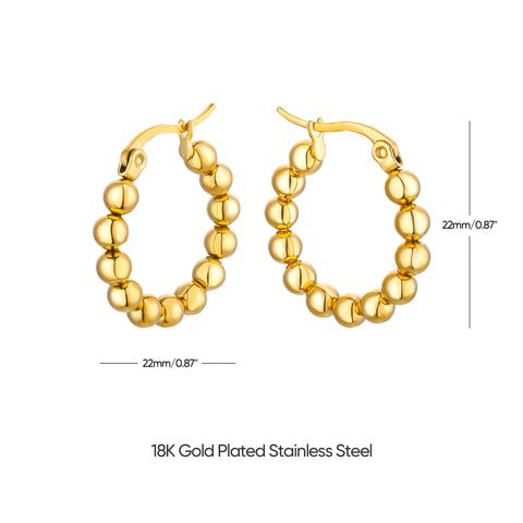 Vintage Beads Earrings for Women - Gold Plated Stainless Steel Geometric Hoop Earrings - Trending Luxury Christmas Jewelry Gift