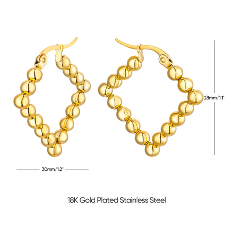 Vintage Beads Earrings for Women - Gold Plated Stainless Steel Geometric Hoop Earrings - Trending Luxury Christmas Jewelry Gift