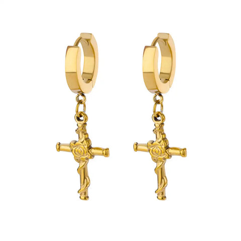 Zircon Cross Dangle Earrings for Women – Trendy Stainless Steel Wedding Jewelry