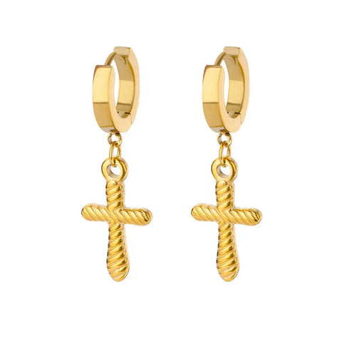 Zircon Cross Dangle Earrings for Women – Trendy Stainless Steel Wedding Jewelry
