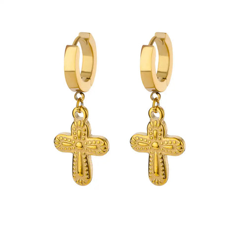 Zircon Cross Dangle Earrings for Women – Trendy Stainless Steel Wedding Jewelry