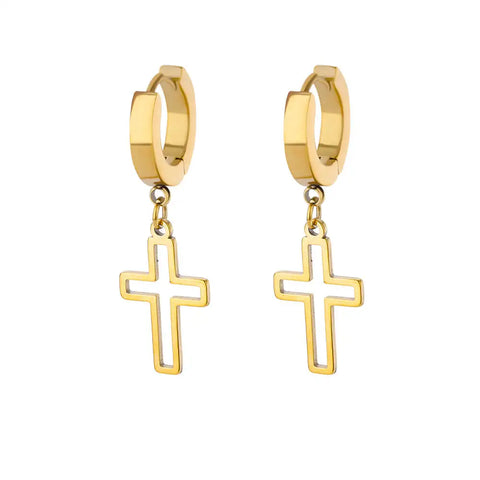 Zircon Cross Dangle Earrings for Women – Trendy Stainless Steel Wedding Jewelry