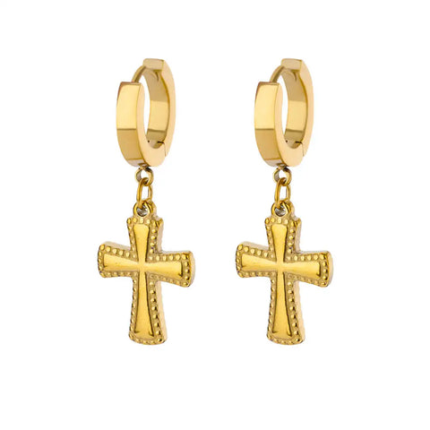 Zircon Cross Dangle Earrings for Women – Trendy Stainless Steel Wedding Jewelry