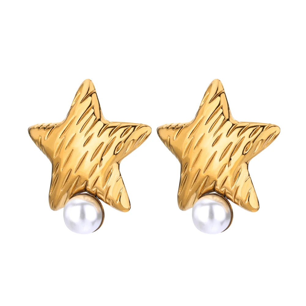 Vintage Pearl Starfish Stainless Steel Stud Earrings - Ocean-Inspired Jewelry for Women