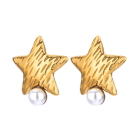 Vintage Pearl Starfish Stainless Steel Stud Earrings - Ocean-Inspired Jewelry for Women