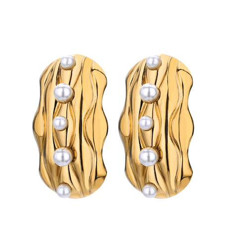 Vintage Pearl Starfish Stainless Steel Stud Earrings - Ocean-Inspired Jewelry for Women