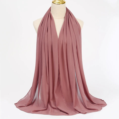 Elegant Muslim Chiffon Hijab Scarf - Lightweight Long Solid Color Head Wrap for Women