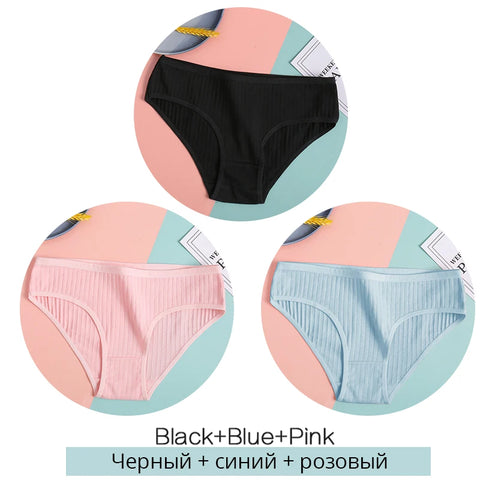 FINETOO Dames katoenen slipjes 3 stuks zachte gestreepte damesonderbroeken effen meisjes slips sexy dameslingerie M-XL comfortabel ondergoed 
