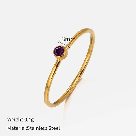 SUNIBI Stainless Steel Birthstone Ring for Women - Gold Color Fashion Jewelry