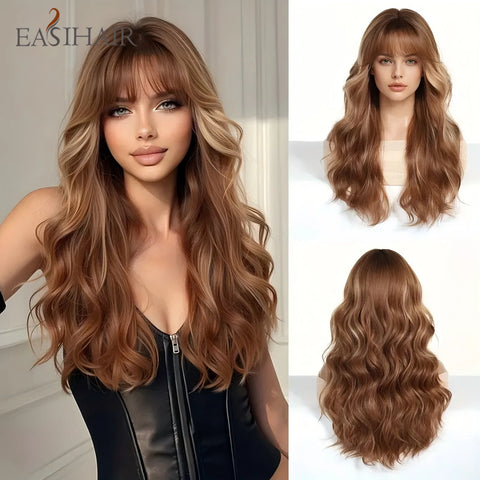 Light Green Long Wavy Synthetic Wig with Bangs - Blackish Green Cosplay Wig for Women, Ideal for Halloween