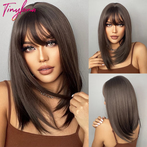 Light Brown Blonde Synthetic Wigs with Bangs - Short Bob for Daily Use, Cosplay, and Halloween | Heat Resistant