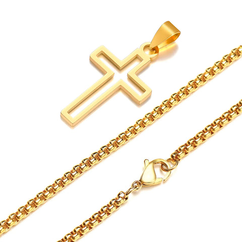Casual Hollow Cross Necklaces for Men and Boys - Waterproof Stainless Steel Pendant Jewelry