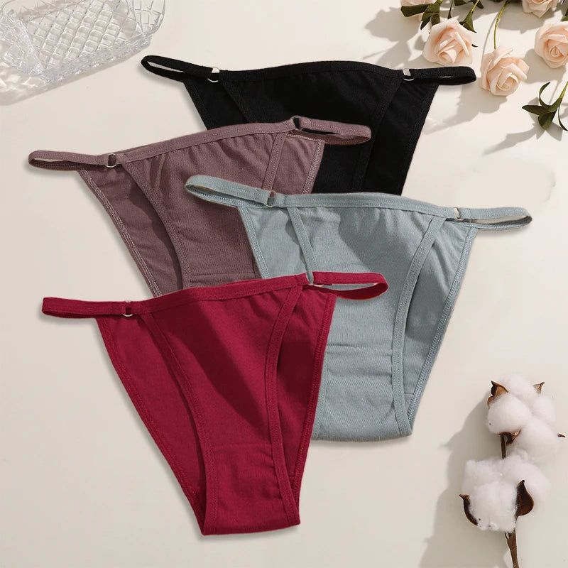FINETOO 4Pcs Women's Cotton Panties with Metal Ring Waist