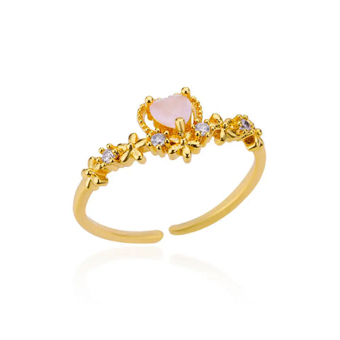 Pink Zircon Heart Rings for Women - Adjustable Gold Plated Stainless Steel Ring - 2025 Trend Wedding Aesthetic Jewelry Gift