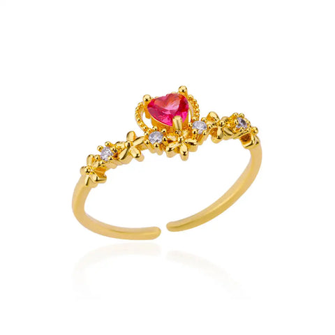 Pink Zircon Heart Rings for Women - Adjustable Gold Plated Stainless Steel Ring - 2025 Trend Wedding Aesthetic Jewelry Gift