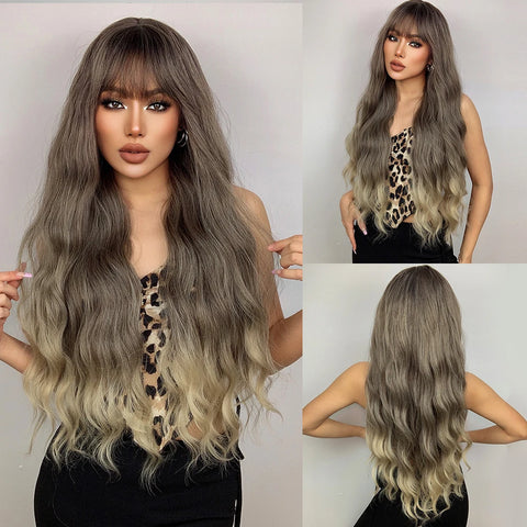 DropShipping EASIHAIR Long Blonde Ombre Synthetic Wigs for Women - Wavy High Density Cosplay Wig