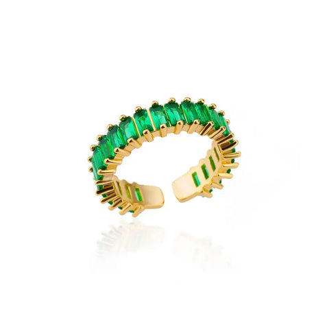 Mini Zircon Green Rings for Women - Adjustable Stainless Steel Gold Color Engagement Wedding Jewelry Gift