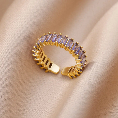 Zircon Flame Drop Ring for Women - Adjustable Stainless Steel Water Drop Jewelry for Weddings and Parties