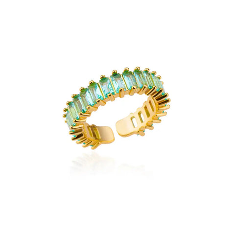 Mini Zircon Green Rings for Women - Adjustable Stainless Steel Gold Color Engagement Wedding Jewelry Gift