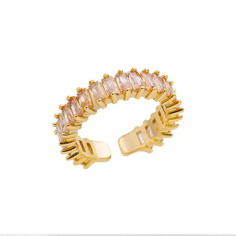 Mini Zircon Green Rings for Women - Adjustable Stainless Steel Gold Color Engagement Wedding Jewelry Gift