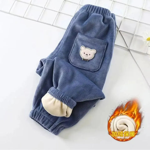 Kids Warm Pants with Cute Bear Print